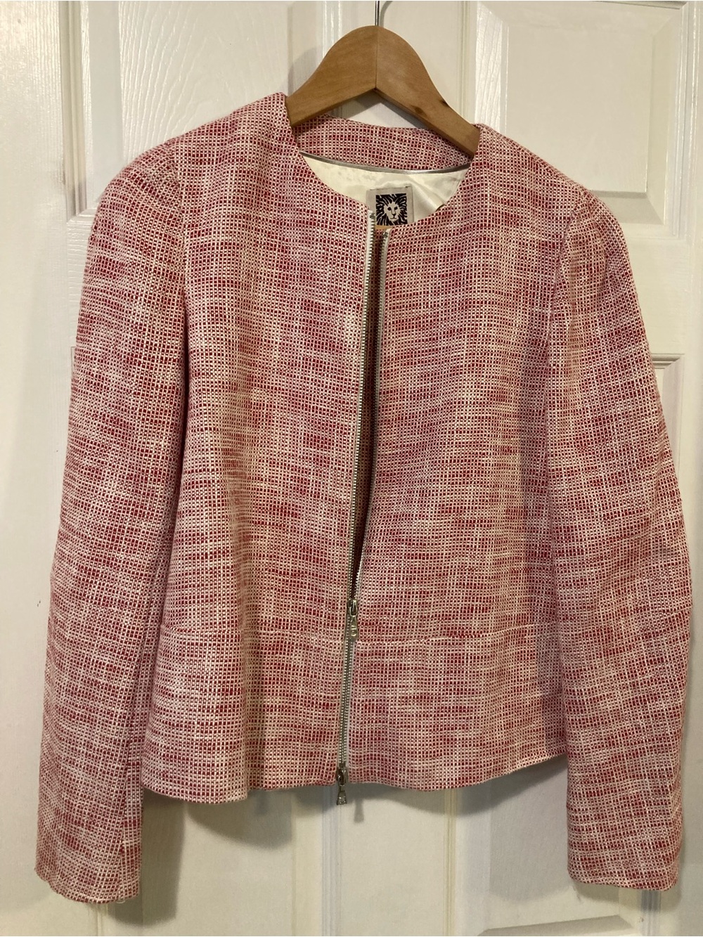 Anne Klein Pink Tweed Zip-Front Blazer
